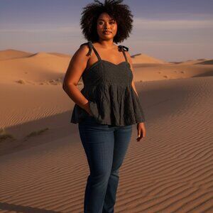 875 BLACK XXL EYELET TIE TANK BY OLD NAVY